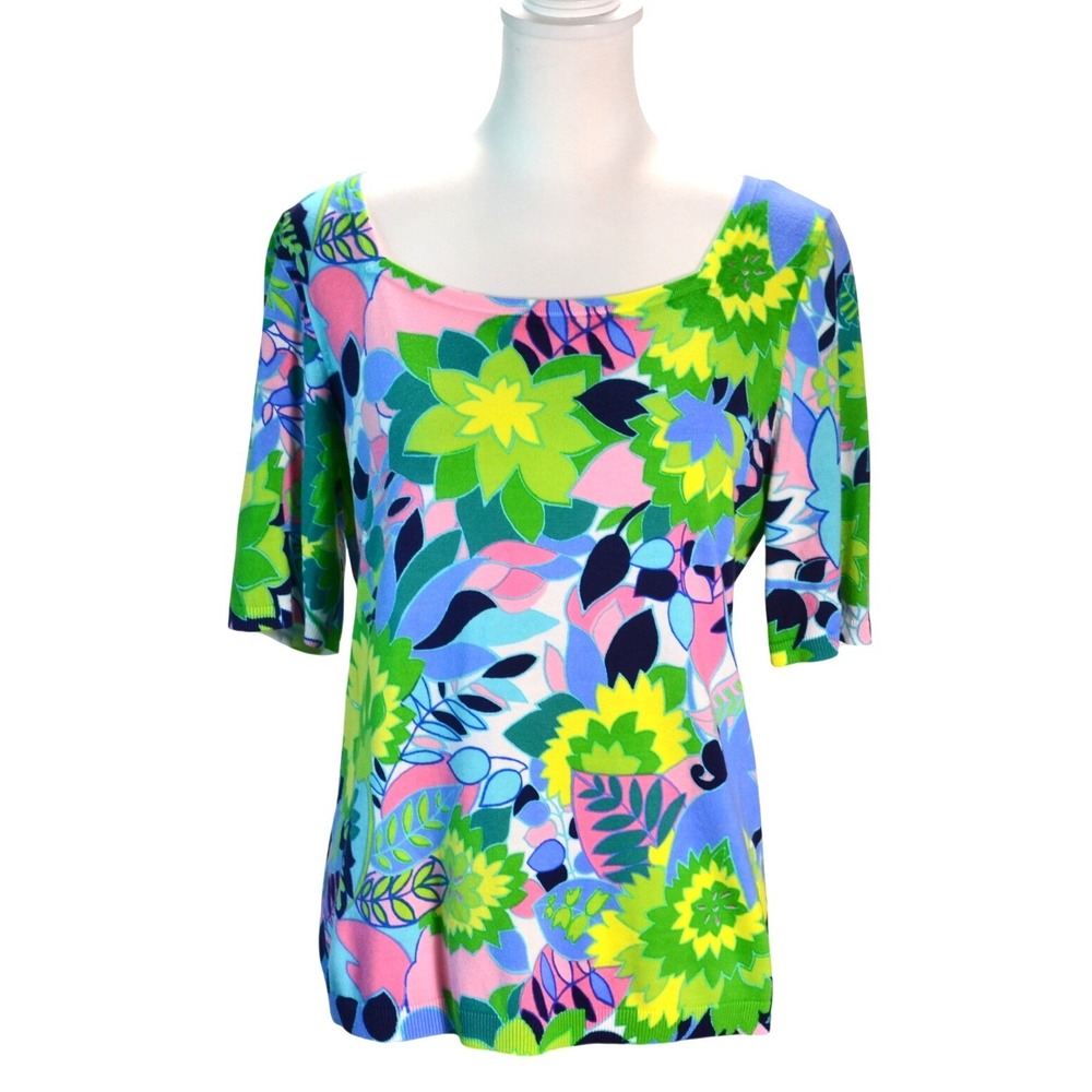 Talbots Tropical Floral Knit Sweater Casual Office Bright Spring Multicolor M
